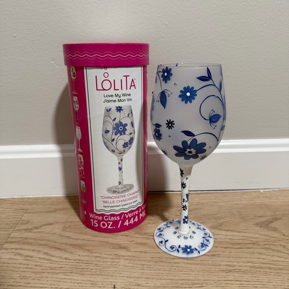Lolita Chinoiserie Charm Hand Painted Wine Glass